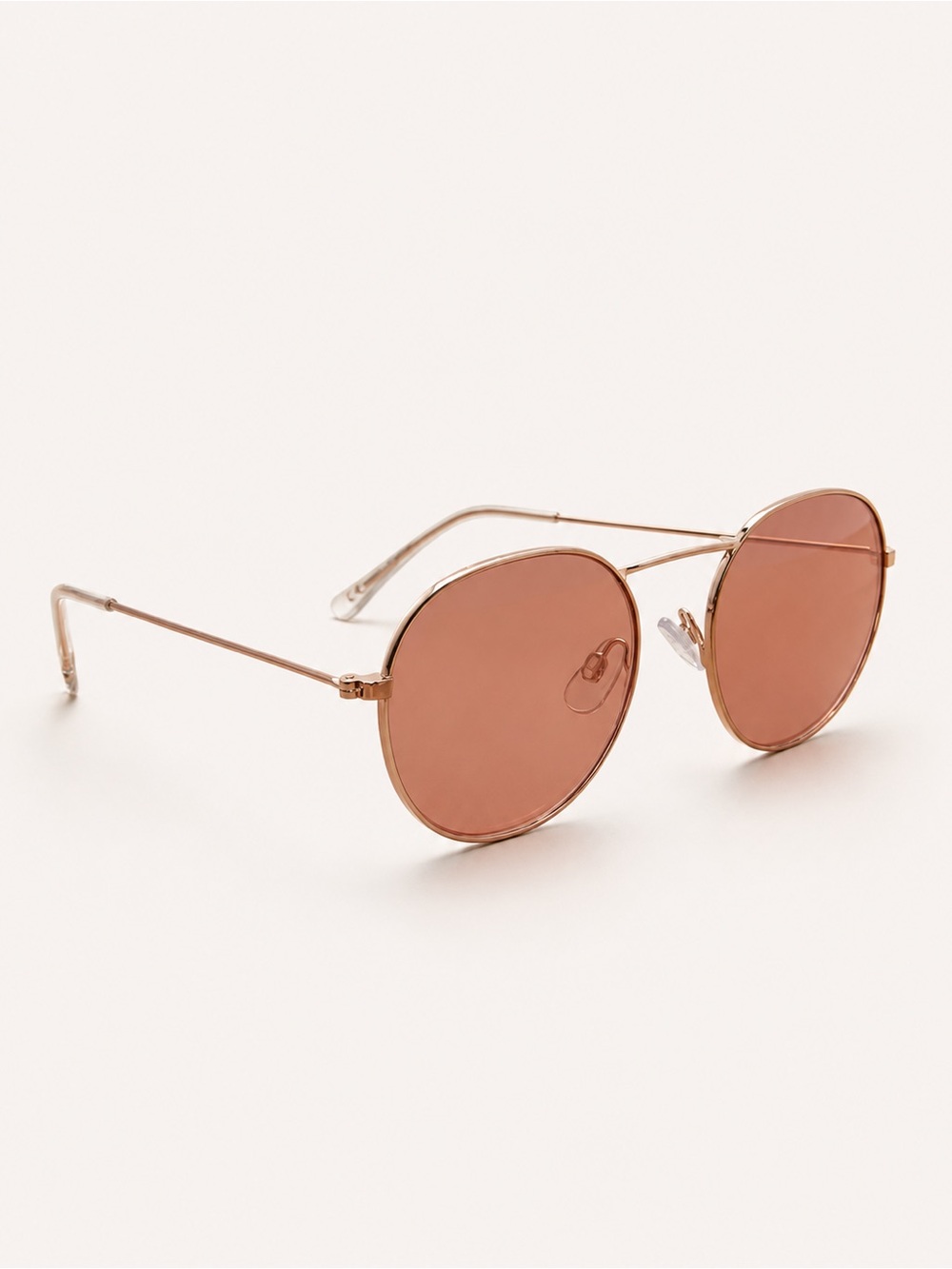 Zara Round Metal Sunglasses in Rose-Tinted Gold Frame